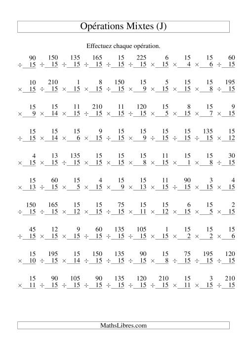 Multiplication et Division -- Règles de 15 (Variation 1 à 15) (J)