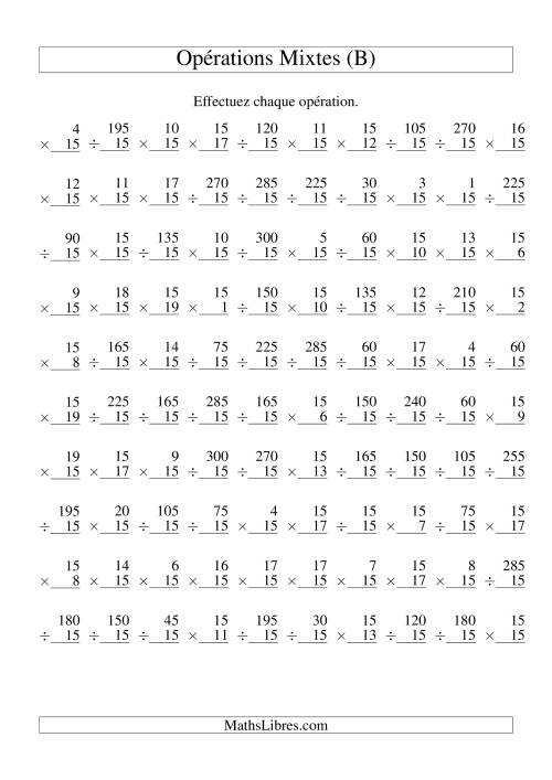 Multiplication et Division -- Règles de 15 (Variation 1 à 20) (B)