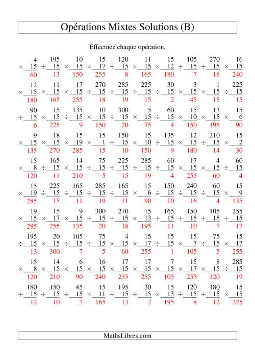 Multiplication et Division -- Règles de 15 (Variation 1 à 20) (B) page 2