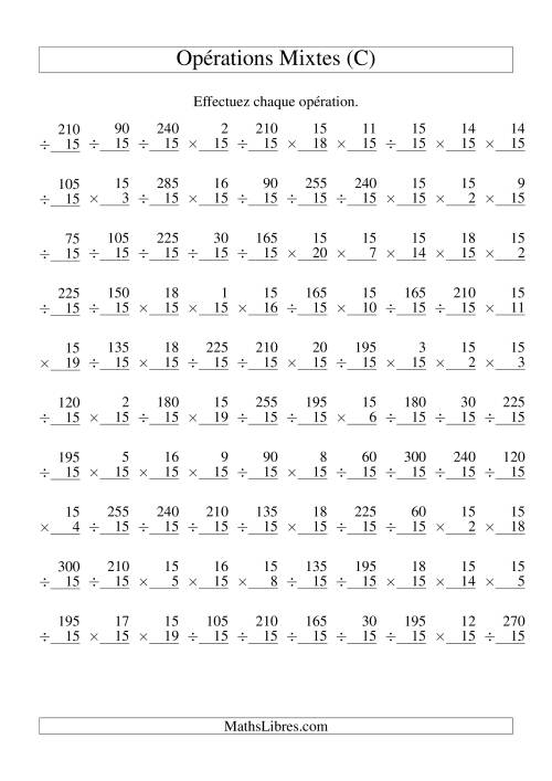Multiplication et Division -- Règles de 15 (Variation 1 à 20) (C)