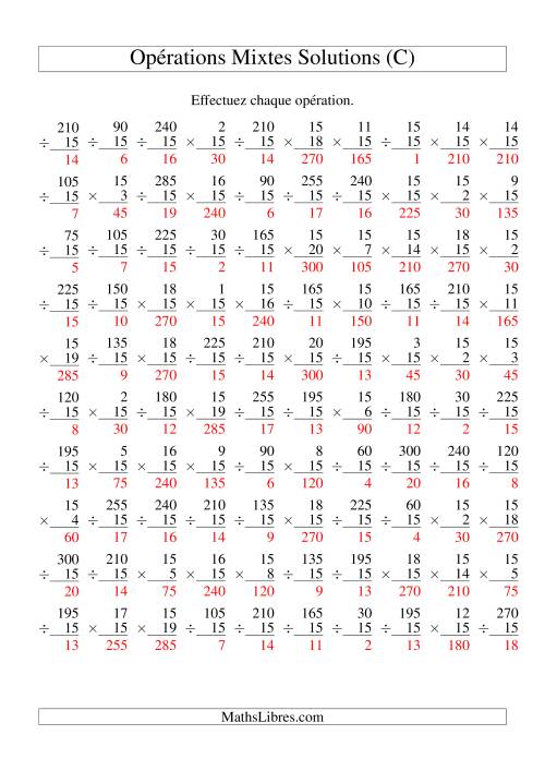 Multiplication et Division -- Règles de 15 (Variation 1 à 20) (C) page 2