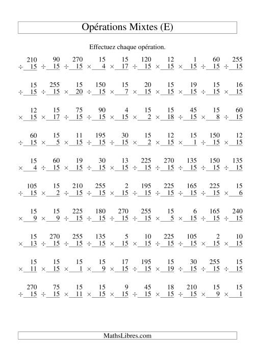 Multiplication et Division -- Règles de 15 (Variation 1 à 20) (E)