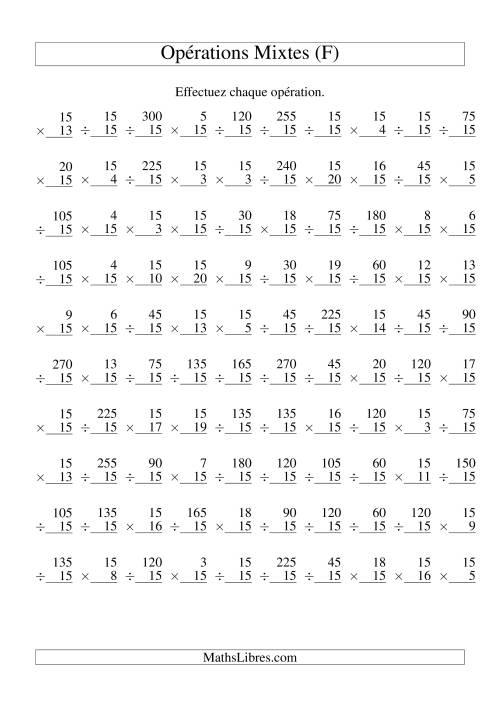 Multiplication et Division -- Règles de 15 (Variation 1 à 20) (F)