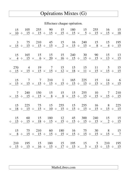 Multiplication et Division -- Règles de 15 (Variation 1 à 20) (G)