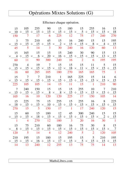 Multiplication et Division -- Règles de 15 (Variation 1 à 20) (G) page 2