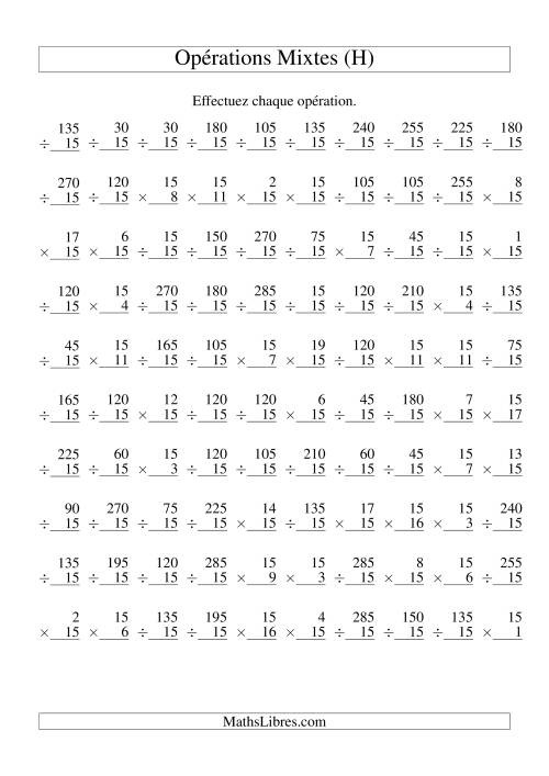 Multiplication et Division -- Règles de 15 (Variation 1 à 20) (H)