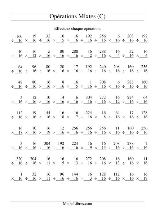 Multiplication et Division -- Règles de 16 (Variation 1 à 20) (C)