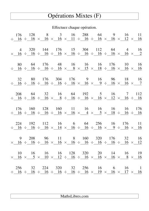 Multiplication et Division -- Règles de 16 (Variation 1 à 20) (F)