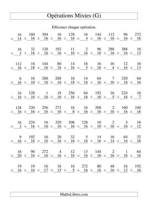 Multiplication et Division -- Règles de 16 (Variation 1 à 20) (G)