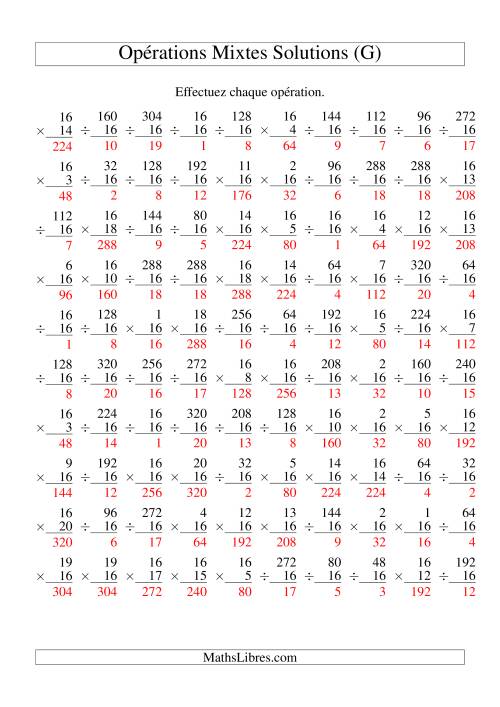 Multiplication et Division -- Règles de 16 (Variation 1 à 20) (G) page 2