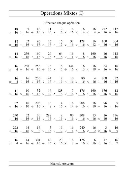 Multiplication et Division -- Règles de 16 (Variation 1 à 20) (I)