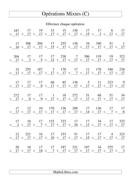 Multiplication et Division -- Règles de 17 (Variation 1 à 20) (C)