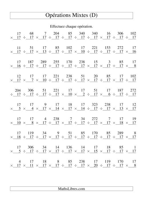 Multiplication et Division -- Règles de 17 (Variation 1 à 20) (D)