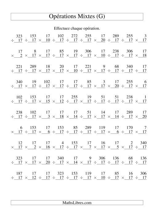 Multiplication et Division -- Règles de 17 (Variation 1 à 20) (G)