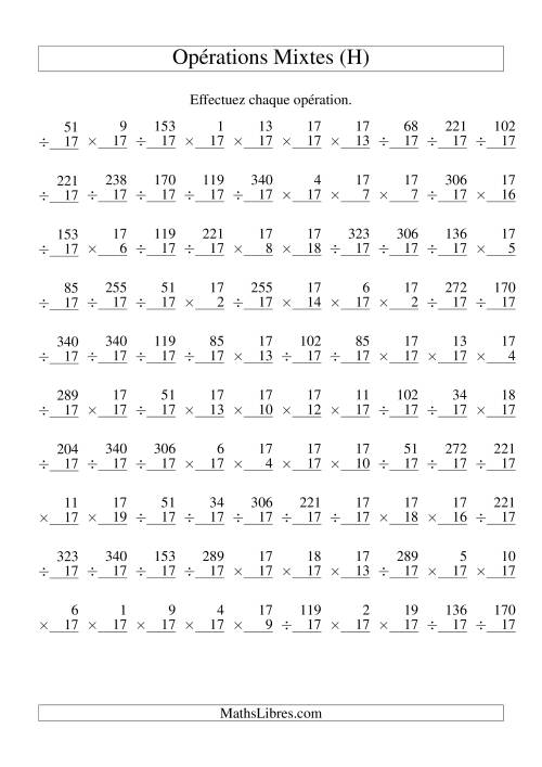Multiplication et Division -- Règles de 17 (Variation 1 à 20) (H)
