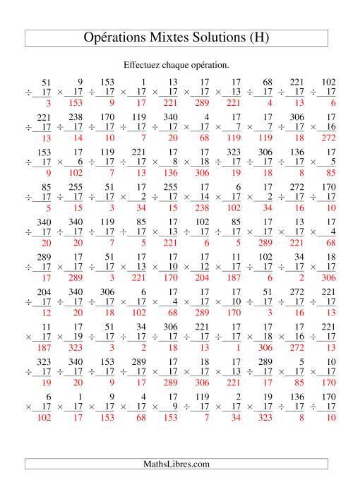Multiplication et Division -- Règles de 17 (Variation 1 à 20) (H) page 2