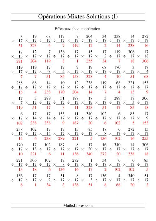 Multiplication et Division -- Règles de 17 (Variation 1 à 20) (I) page 2