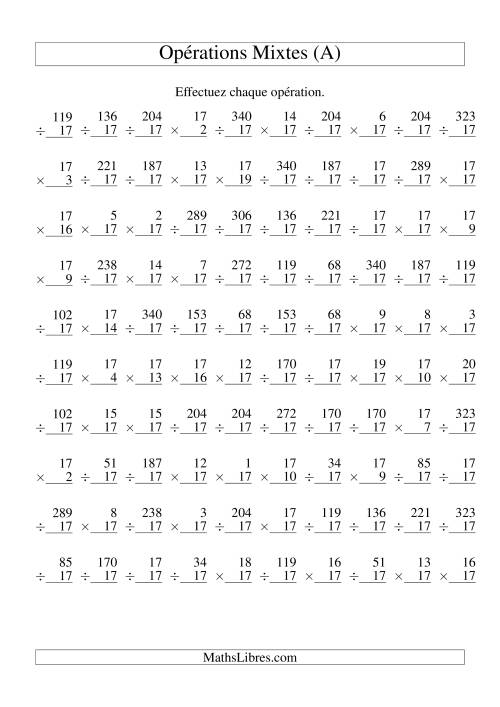 Multiplication et Division -- Règles de 17 (Variation 1 à 20) (Tout)