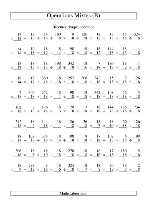 Multiplication et Division -- Règles de 18 (Variation 1 à 20) (B)