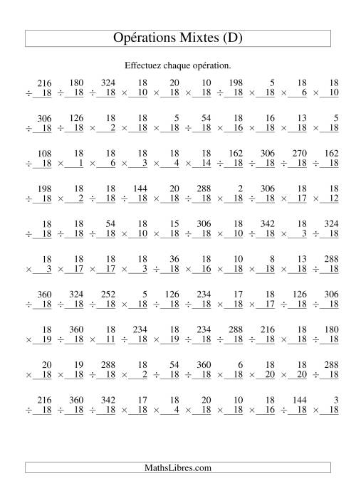 Multiplication et Division -- Règles de 18 (Variation 1 à 20) (D)