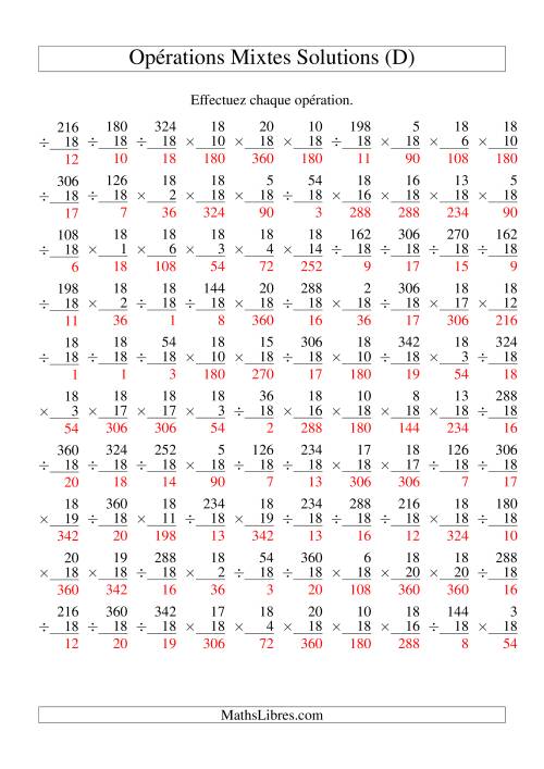 Multiplication et Division -- Règles de 18 (Variation 1 à 20) (D) page 2