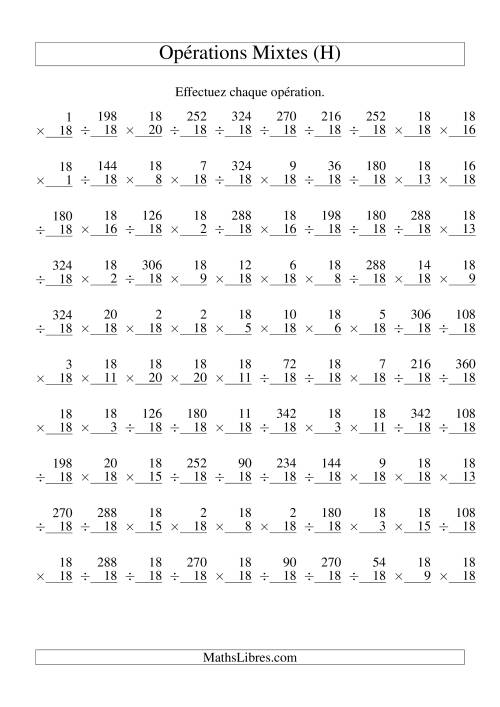 Multiplication et Division -- Règles de 18 (Variation 1 à 20) (H)