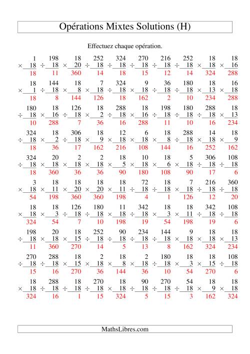 Multiplication et Division -- Règles de 18 (Variation 1 à 20) (H) page 2