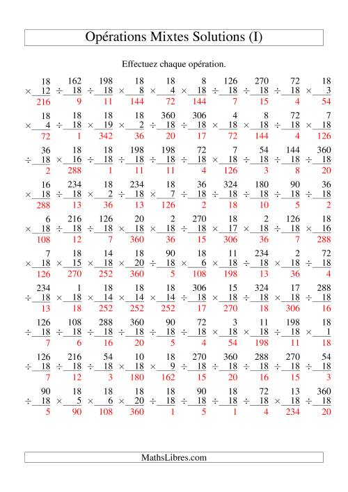 Multiplication et Division -- Règles de 18 (Variation 1 à 20) (I) page 2