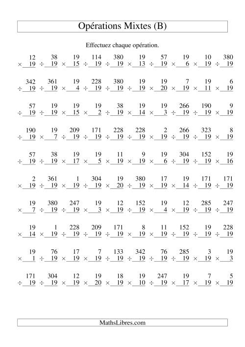 Multiplication et Division -- Règles de 19 (Variation 1 à 20) (B)
