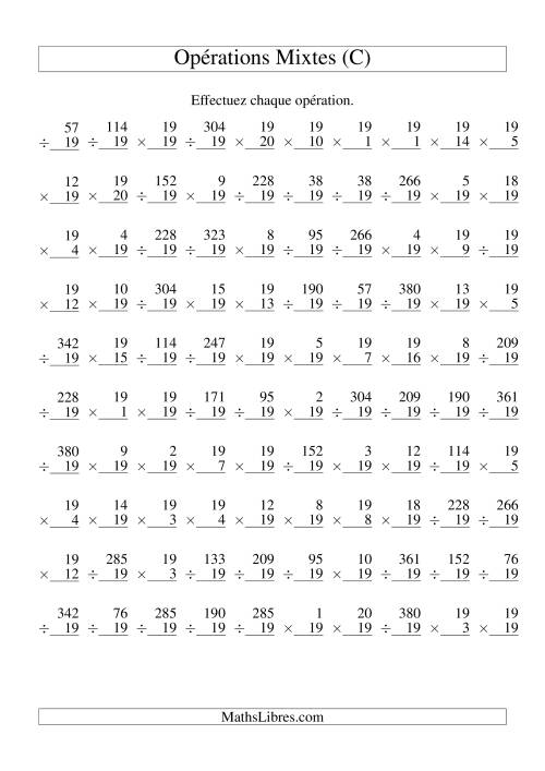 Multiplication et Division -- Règles de 19 (Variation 1 à 20) (C)
