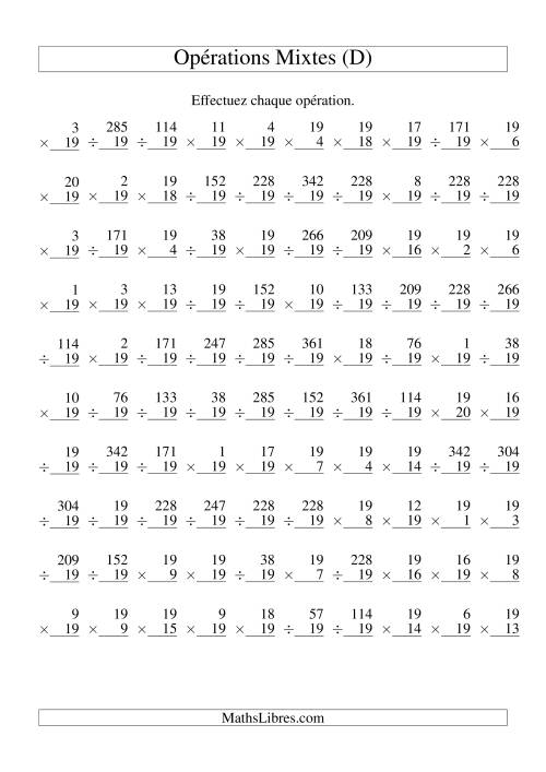 Multiplication et Division -- Règles de 19 (Variation 1 à 20) (D)