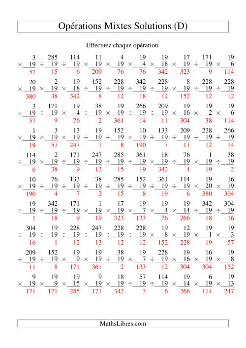 Multiplication et Division -- Règles de 19 (Variation 1 à 20) (D) page 2