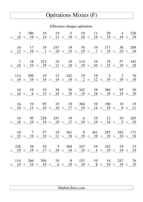 Multiplication et Division -- Règles de 19 (Variation 1 à 20) (F)