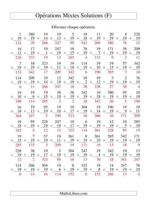Multiplication et Division -- Règles de 19 (Variation 1 à 20) (F) page 2