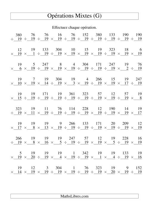 Multiplication et Division -- Règles de 19 (Variation 1 à 20) (G)