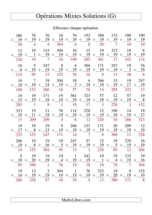 Multiplication et Division -- Règles de 19 (Variation 1 à 20) (G) page 2