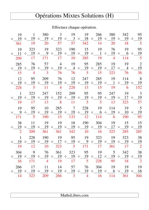 Multiplication et Division -- Règles de 19 (Variation 1 à 20) (H) page 2