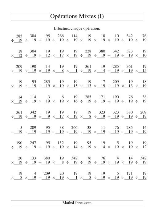 Multiplication et Division -- Règles de 19 (Variation 1 à 20) (I)