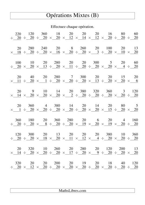 Multiplication et Division -- Règles de 20 (Variation 1 à 20) (B)