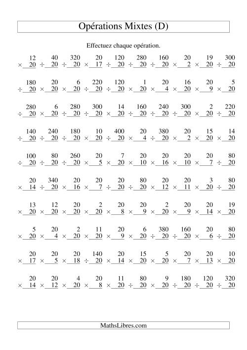Multiplication et Division -- Règles de 20 (Variation 1 à 20) (D)