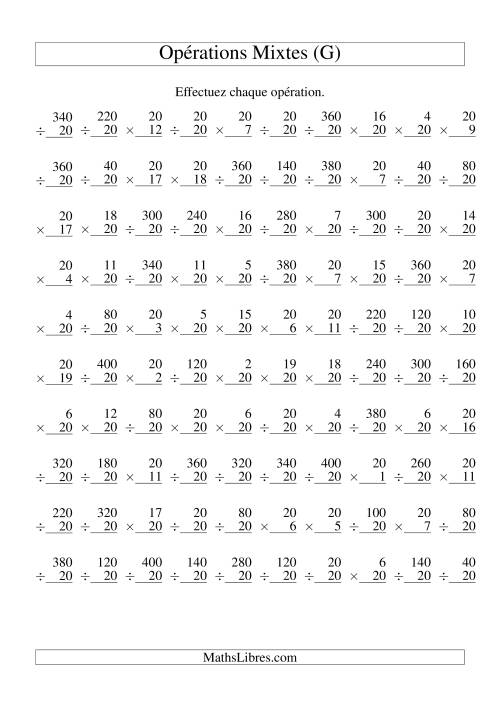 Multiplication et Division -- Règles de 20 (Variation 1 à 20) (G)
