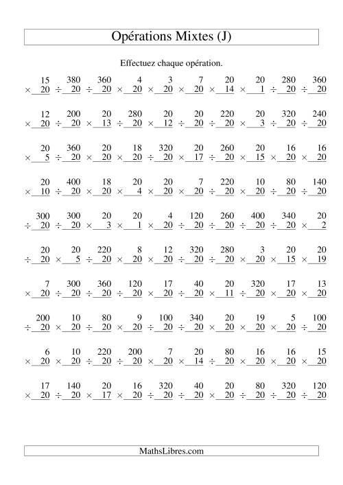 Multiplication et Division -- Règles de 20 (Variation 1 à 20) (J)