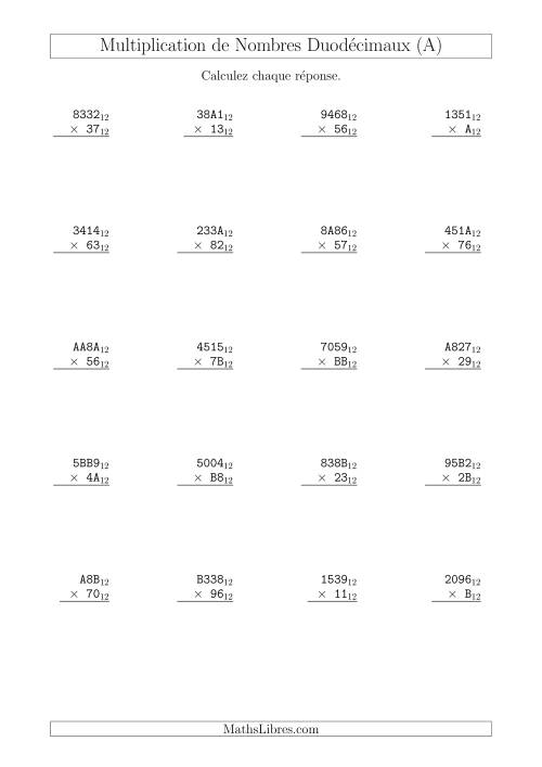 Multiplication de Nombres Duodécimaux (Base 12) (A)