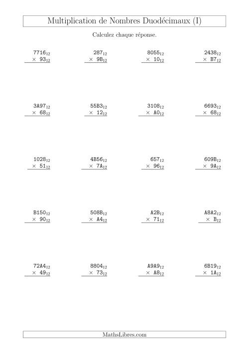 Multiplication de Nombres Duodécimaux (Base 12) (I)