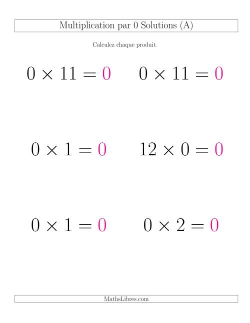 Règles de Multiplication Individuelles -- Multiplication par 0 -- Variation 0 à 12 (GP) page 2