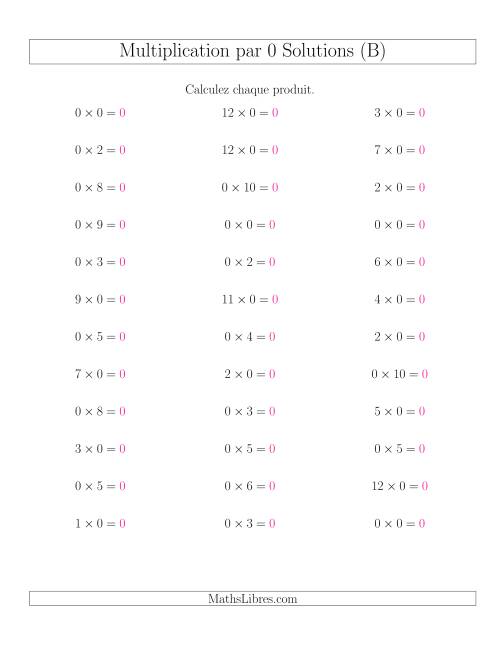 Règles de Multiplication Individuelles -- Multiplication par 0 -- Variation 0 à 12 (B) page 2