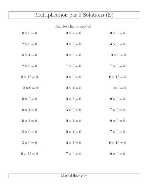 Règles de Multiplication Individuelles -- Multiplication par 0 -- Variation 0 à 12 (E) page 2