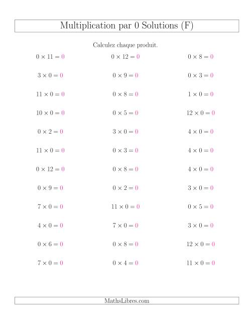 Règles de Multiplication Individuelles -- Multiplication par 0 -- Variation 0 à 12 (F) page 2