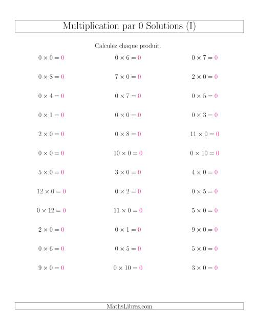 Règles de Multiplication Individuelles -- Multiplication par 0 -- Variation 0 à 12 (I) page 2