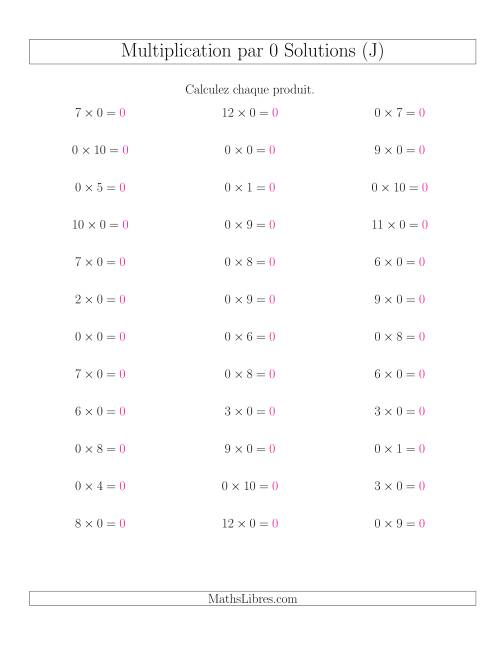 Règles de Multiplication Individuelles -- Multiplication par 0 -- Variation 0 à 12 (J) page 2